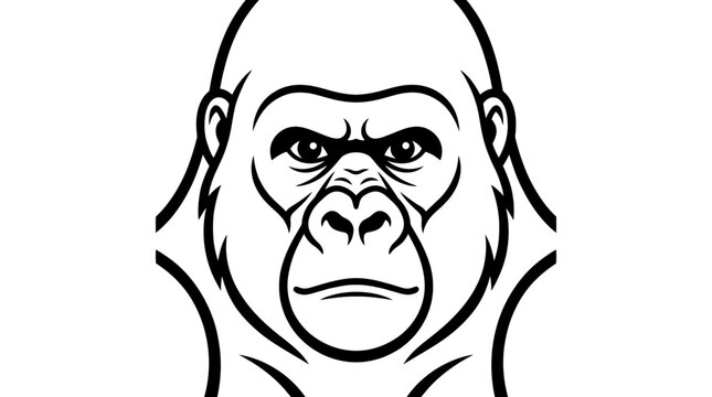 Black and white line art illustration of a gorilla face.