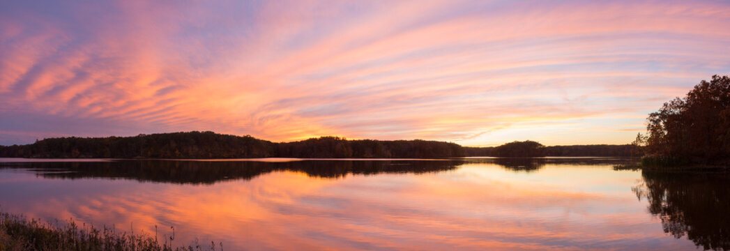 63893-02709 Sunset over lake at Stephen A. Forbes State Park,  Marion County, IL