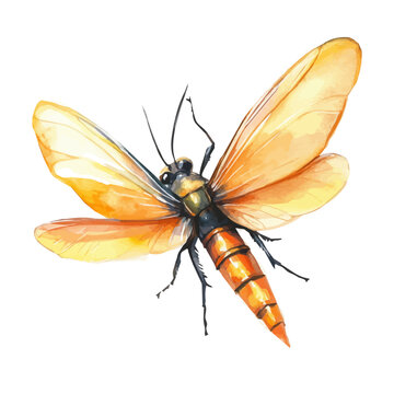 watercolor of Firefly vector, isolated on a white background.