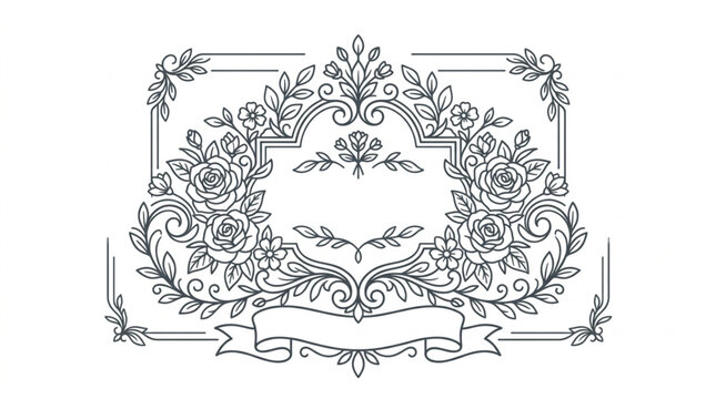 Ornate floral frame with roses and banner illustration.