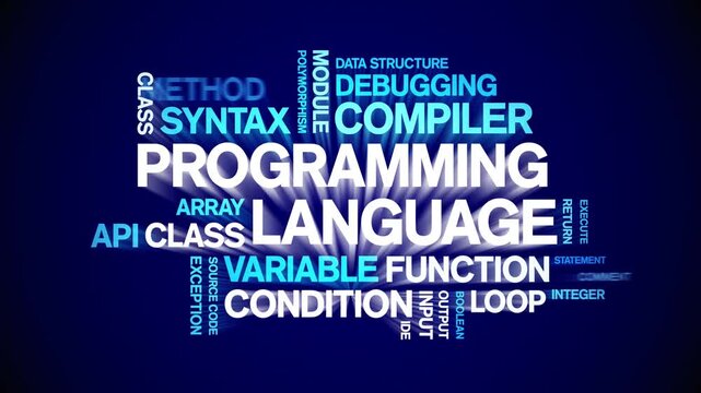 Programming Language animated word cloud-text design animation tag kinetic typography seamless loop.