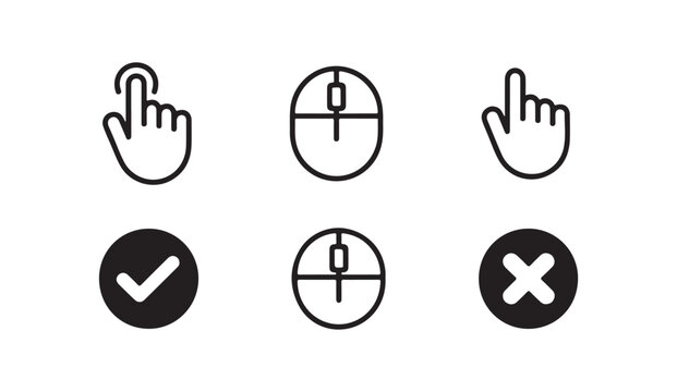 Mouse pointer and check mark symbols collection for website user interface design concept.