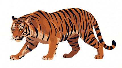 Obraz premium Majestic Striped Predator Strolling Detailed Illustration of a Bengal Tiger Walking Gracefully