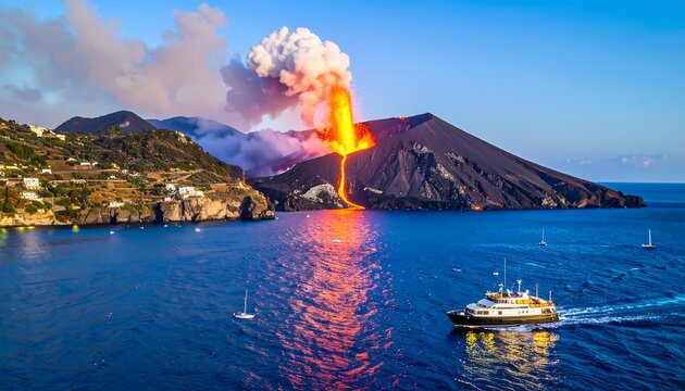 Volcanic Eruption Over Ocean