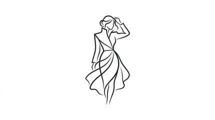 Naklejka premium Elegant Woman in Flowing Dress Sketch.
