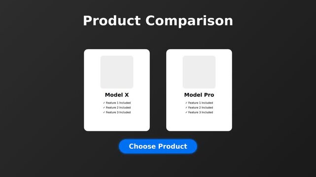 Product launch interface animation with feature chips and purchase call to action. Minimalist flat design motion graphics. Digital showcase display for marketing presentations and website UI