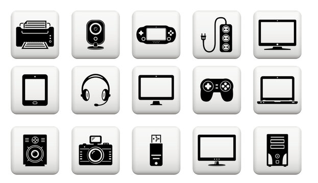 Black Digital Device Icon Set with Glossy Buttons