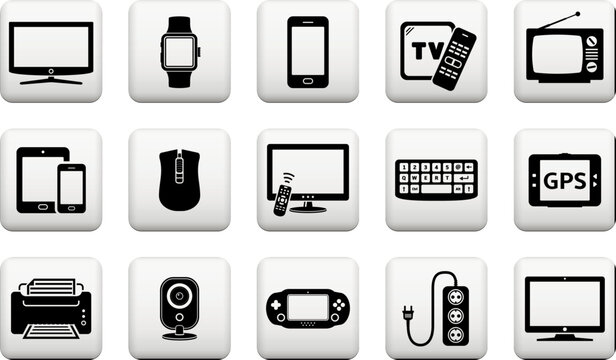Black Digital Device Icon Set with Glossy Buttons