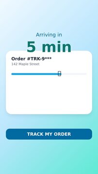 Delivery status tracking interface with animated progress bar. Minimalist mobile application UI design with clean typography and modern soft gradient background. Motion graphic for app demonstration 