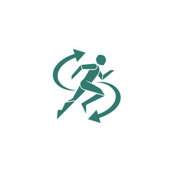 Fototapeta premium Green running man with circular arrows.
