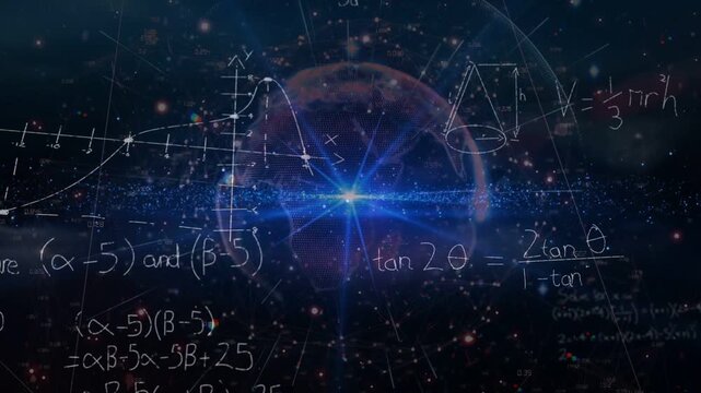 Blue flare appearing in translucent sphere, ring pulsing, chalk math forming to visualize concepts