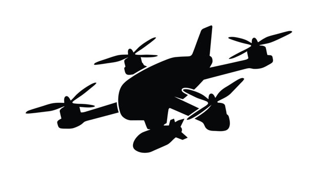 Drone Silhouette Against A White Background Aerial Vehicle Outline