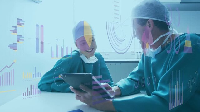 Dr holding tablet toward peer, tapping then peer taking over taps jointly reviewing chart overlays