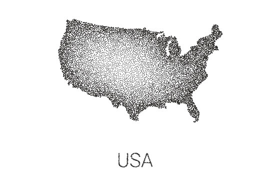 map of United States. monochrome grain gradient texture. old vintage map. hand drawn dots on white background. vector illustration backdrop