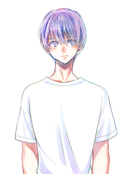 Tシャツの男性　半袖　白色　無表情　上半身