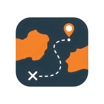 A map with a route drawn from a starting point to a destination marked with pin