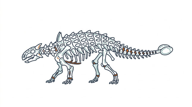 Ankylosaurus dinosaur skeleton illustration side view.
