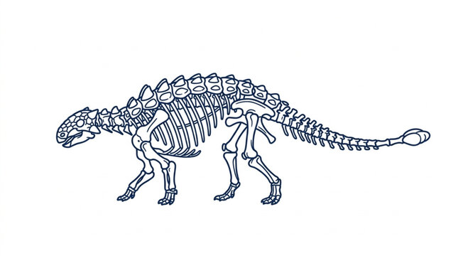 Ankylosaurus Dinosaur Skeleton Illustration Line Art.