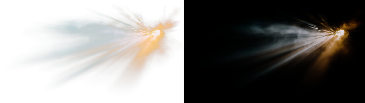 Explosive muzzle flash with smoke and light rays for gun fire effects on transparent image.