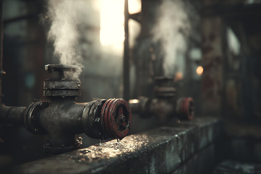 Repair work underway as steam rises from underground pipes at a construction site during daylight hours Generative AI