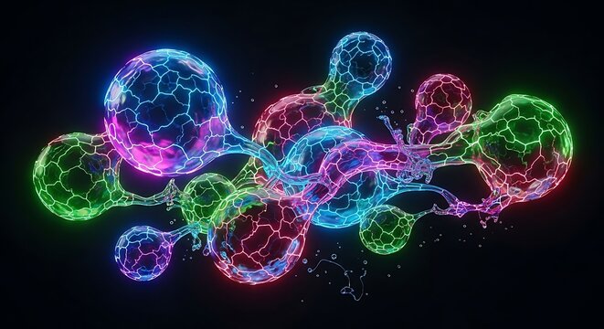 Vibrant 3D rendered molecular brain structure visualization.