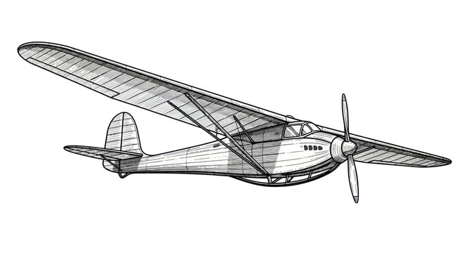 Vintage Glider Airplane Illustration - Retro Aviation Sketch