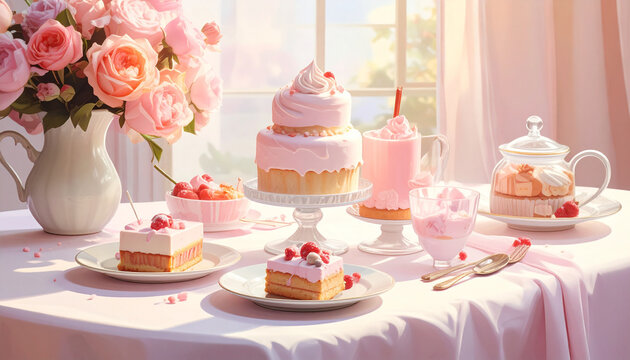 Elegant pink dessert table setup