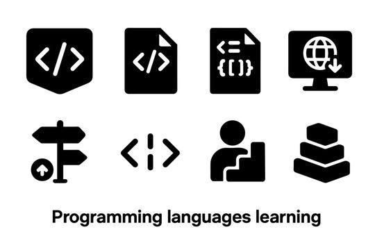 Programming Language Icons. Programming languages learning. Filled icon set of Programming languages learning: