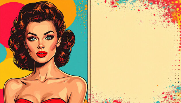Retro pop art poster with stylish woman and copy space