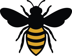 Fototapeta premium Yellow and black honeybee icon for organic honey products and apiary branding colorful insect silhouette vector design.