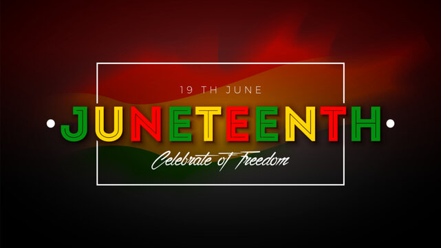 Juneteenth Freedom Day Design. African American June 19 Independence Day. Annual American Emancipation Holiday Vector Illustration with Flag Color Typography Lettering on Black Background for Banner