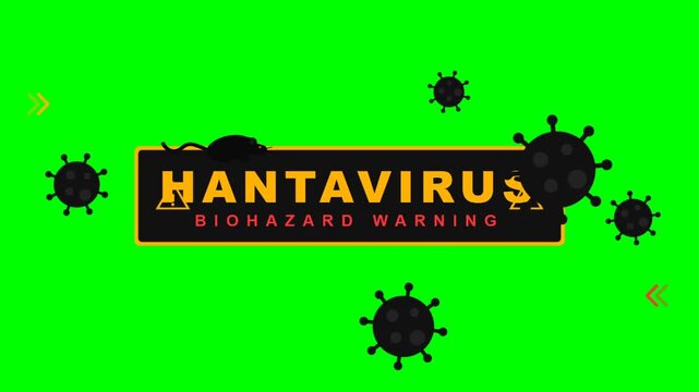 Hantavirus biohazard warning sign with rat symbol on green background