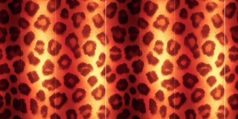 Obraz premium Vibrant orange red leopard print texture, seamless animal pattern with warm gradient, faux fur effect with dark spots, fashion textile design, wallpaper, abstract background