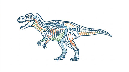 Tyrannosaurus Rex Dinosaur Anatomy Skeleton and Muscles Illustration. © Supoyo