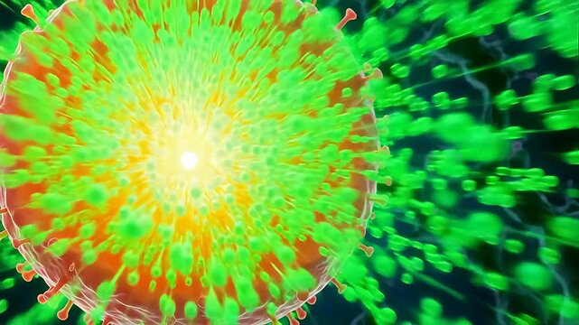 Microscopic View of Oncolytic Virus Replication and Cellular Explosion