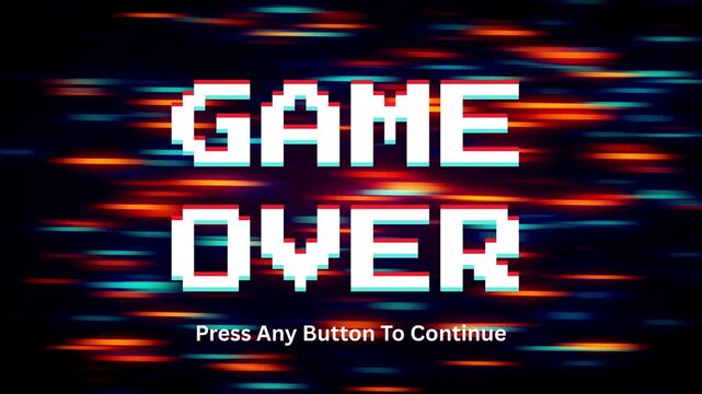 Game Over Screen With Glitch Effect - Press Any Button To Continue