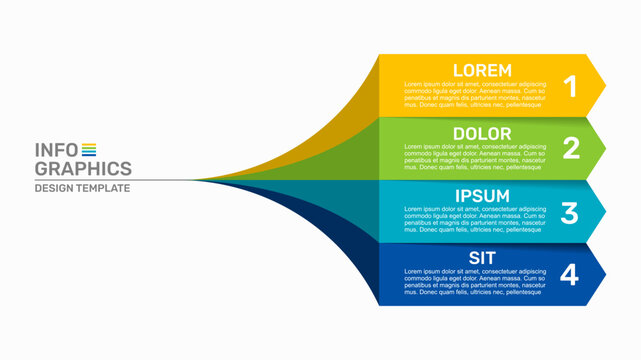 Business infographic template with four horizontal banners merging into one point on white background. Vector illustration.