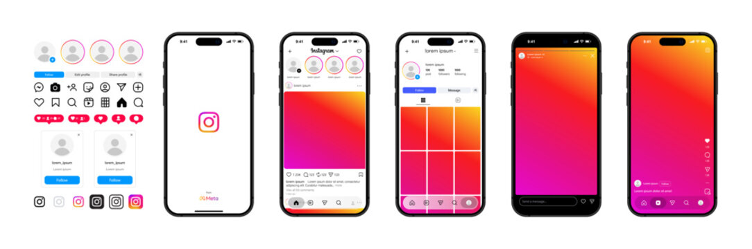 Instagram feed mockup. Social media mock up template. Instagram post frame carousel template.