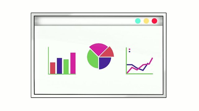 Digital illustration displays a browser window containing three distinct charts, showcasing diverse data visualization techniques for analysis and reporting