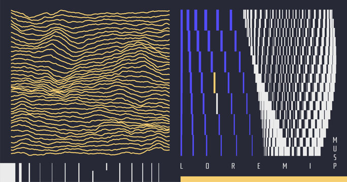 Lines dynamically descend and diverge. A break or crack. Geometric pattern. Symmetry. Multiple stripes of varying thickness. Vector for a brochure, poster, cover, card, presentation, or banner.