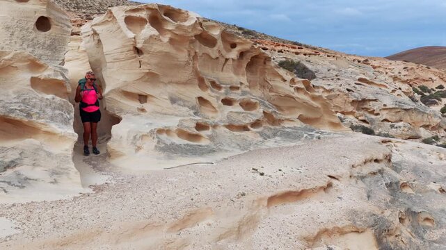 Barranco Encantado Fuerteventura Aerial View of Sandstone Desert Canyon and Hiking Trail Network