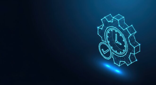 Digital gear and clock symbolizing efficient time management and workflow optimization in business processes