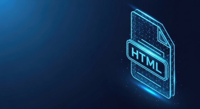 Glowing HTML File Icon Representing Web Development and Digital Technology