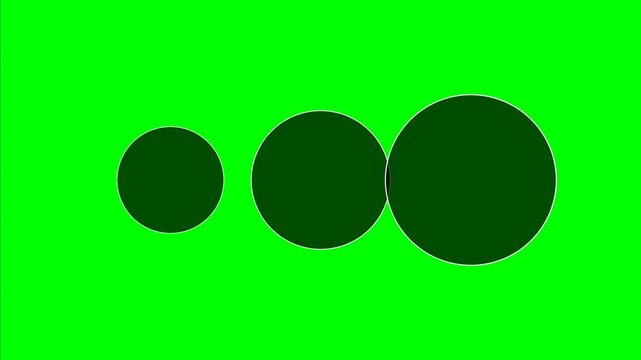 Animated three circles movement on chroma key background for video editing
