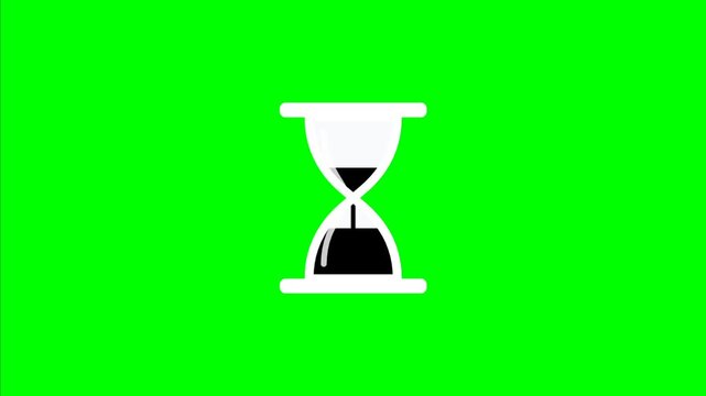 Animated hourglass icon with sand flowing down against a green screen