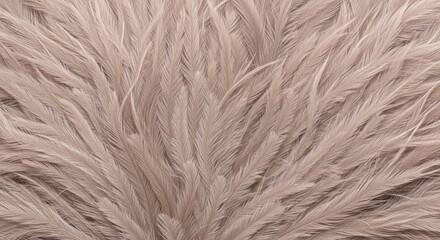 Fototapeta premium A close-up shot of a large pile of soft, fluffy ostrich feathers. The feathers are a muted, pale pink color with subtle variations in tone.