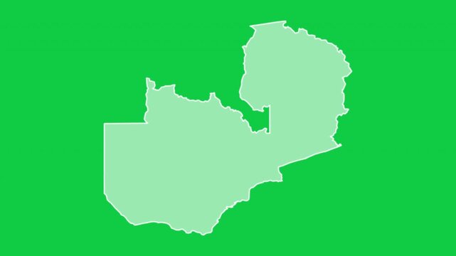 Zambia map glow trace outline animation green background