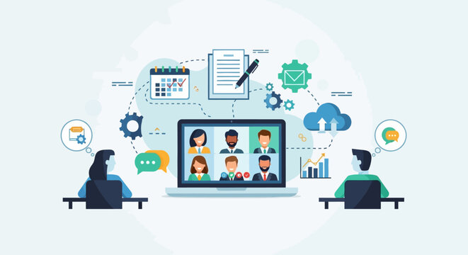 Remote team collaboration and communication concept.