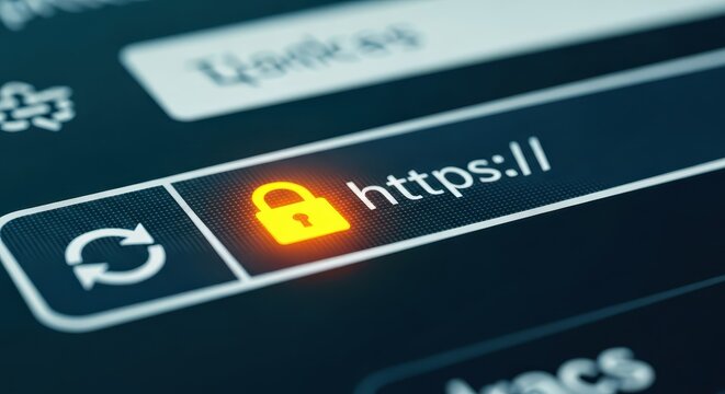 Secure Internet Connection Concept with HTTPS and Padlock Icon on Digital Screen for Cyber Security and Data Protection