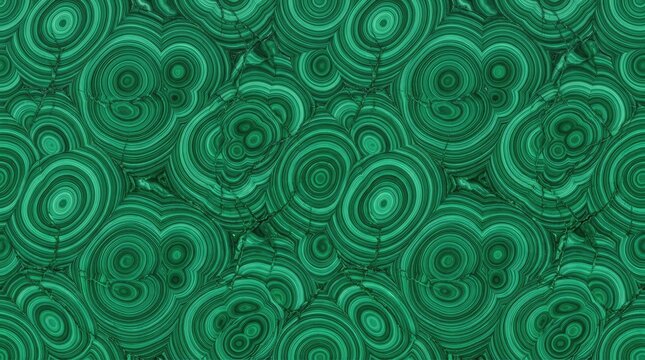 The image showcases a seamless pattern of malachite stone. The malachite exhibits a distinctive concentric ring structure, creating a complex and visually striking design.